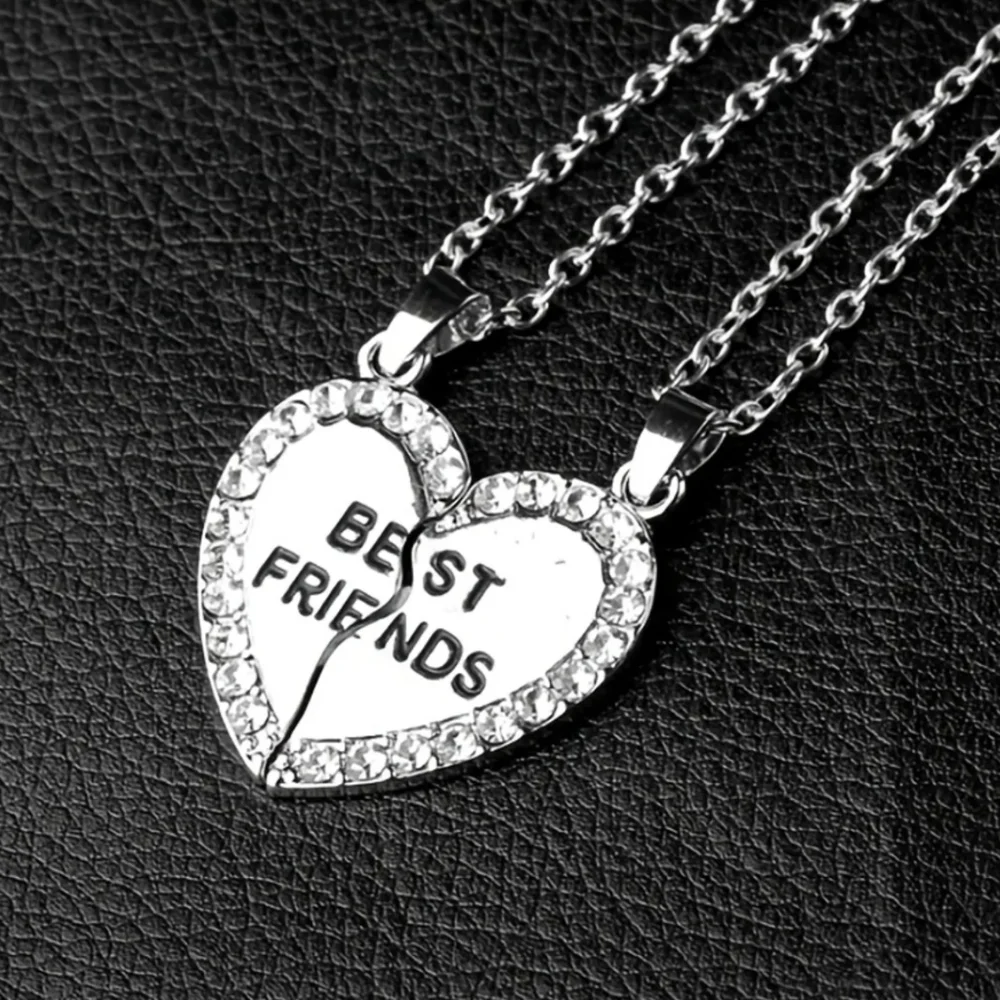 New 2pcs Girls Elegant Heart Shaped BFF Pendant Necklace, T5B3B